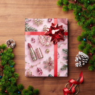 Papier Cadeau Rubans de Noël en dentelle rose burgundy