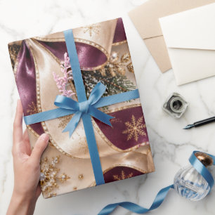 Papier Cadeau Rubans de Noël en luxe prune or