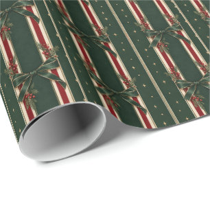 Papier Cadeau Rubans élégants rayés rouge et vert pour les fêtes