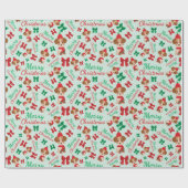 Papier Cadeau Rubans Festifs Chiens mignons Noël Vert clair (Plat)