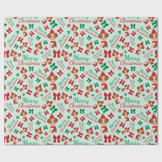 Papier Cadeau Rubans Festifs Chiens mignons Noël Vert clair (Plat)