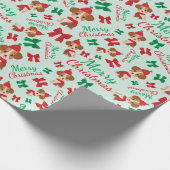 Papier Cadeau Rubans Festifs Chiens mignons Noël Vert clair (Coin)