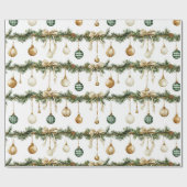 Papier Cadeau Rubans Marron Rustique Crème Vert Noël (Plat)