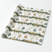 Papier Cadeau Rubans Marron Rustique Crème Vert Noël (Déroulé)