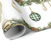 Papier Cadeau Rubans Marron Rustique Crème Vert Noël (Coin rond)