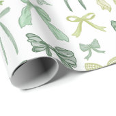 Papier Cadeau Rubans Vert Sauge Coquette (Coin rond)