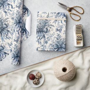 Papier Cadeau Rubans Vintage Toile Bleue