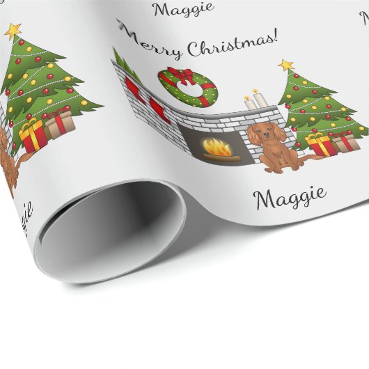 Papier Cadeau Ruby Cavalier Chien Dans La Salle De Noël & Texte (Coin rond)