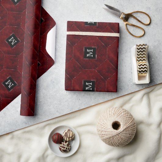 Papier Cadeau Ruby Crimson Rouge | Monogramme classique de grung (Artisanat)