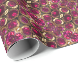 Papier Cadeau Ruby Gold Gemstone Motif Elegant Chic Festive