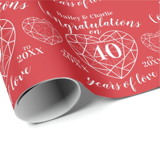 Papier Cadeau Ruby mariage anniversaire 40 ans d'amour rouge (Coin rond)