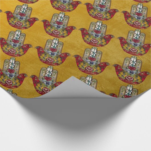 Papier Cadeau Ruby Pomegranate Heart Red Bird Hamsa (Coin)