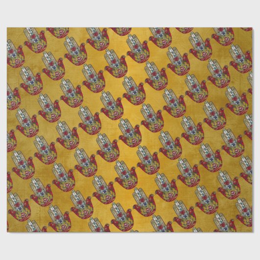 Papier Cadeau Ruby Pomegranate Heart Red Bird Hamsa (Plat)