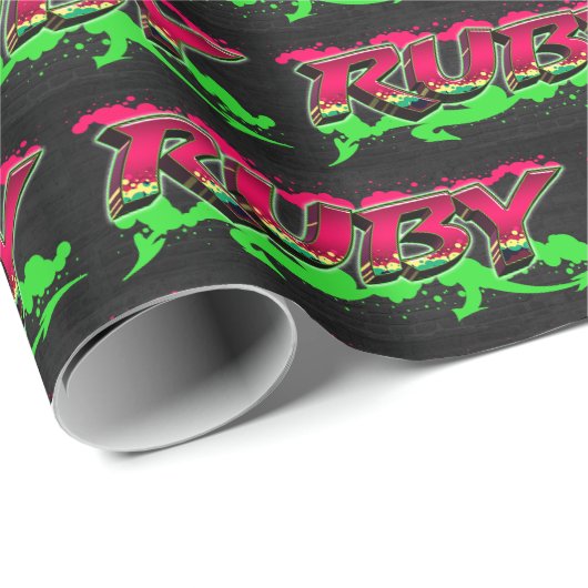 Papier Cadeau Ruby Prénom Graffiti red green (Coin rond)