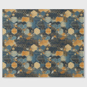 Papier Cadeau Ruche à miel bleu et or Abstraite (Plat)
