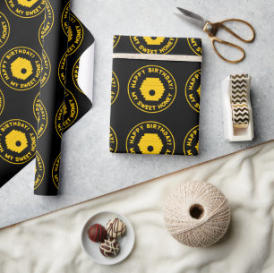 Papier Cadeau ruche à miel noir et jaune Anniversaire