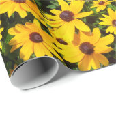 Papier Cadeau Rudbeckias de Susans- observés par noir (Coin rond)