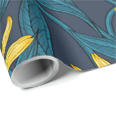 Papier Cadeau Rudbekia jaune sur la marine (Coin rond)