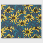 Papier Cadeau Rudbekia jaune sur la marine (Plat)