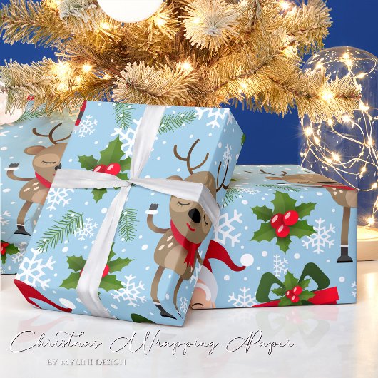 Papier Cadeau Rudolph Père Noël Snowflakes Papier d'enveloppemen