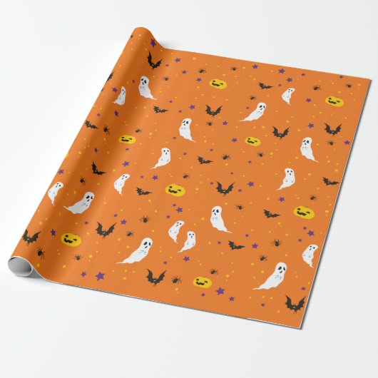 Papier Cadeau Rue de célébrations - Halloween (orange) (Déroulé)