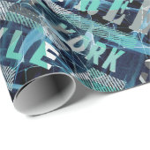 Papier Cadeau rue, urban, style, ville, words, graffiti, bleu, (Coin rond)