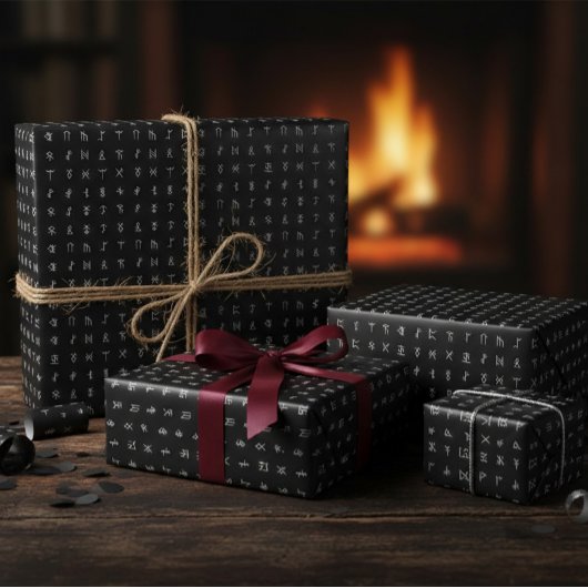 Papier Cadeau Runic Symbol Black & White Wrapping Paper