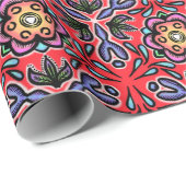 Papier Cadeau Russe Art populaire rouge Floral Imprimer Textile (Coin rond)