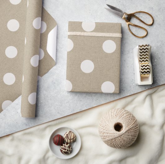 Papier Cadeau Russe Blanc Faux Burlap Polka Motif (Artisanat)