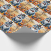 Papier Cadeau Russe Bleu Chat Automne quitte Thanksgiving Art (Coin)