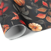 Papier Cadeau Russe Halloween Automne Feuilles Citrouille (Coin rond)