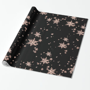 Papier Cadeau Russe Kraft Blush Pink Gold Snowflakes Noir