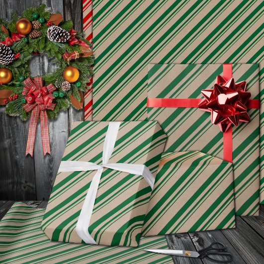 Papier Cadeau Russe Kraft Forest Green Candy Stripes vacances