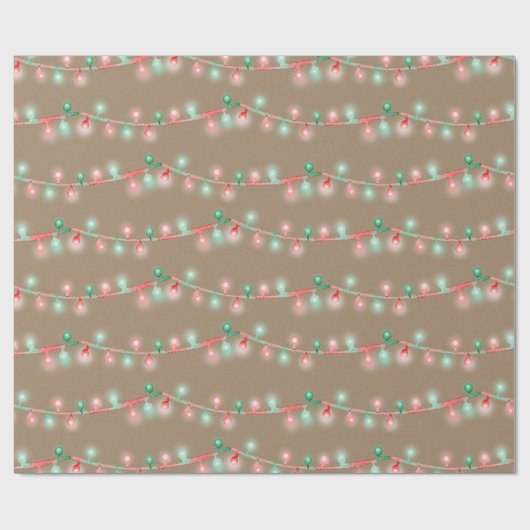 Papier Cadeau Russe Kraft Rouge Vert Arbre de Noël String Lumièr (Plat)