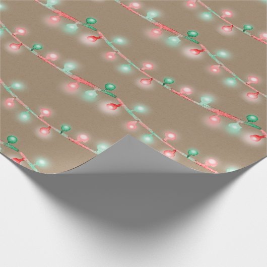 Papier Cadeau Russe Kraft Rouge Vert Arbre de Noël String Lumièr (Coin)