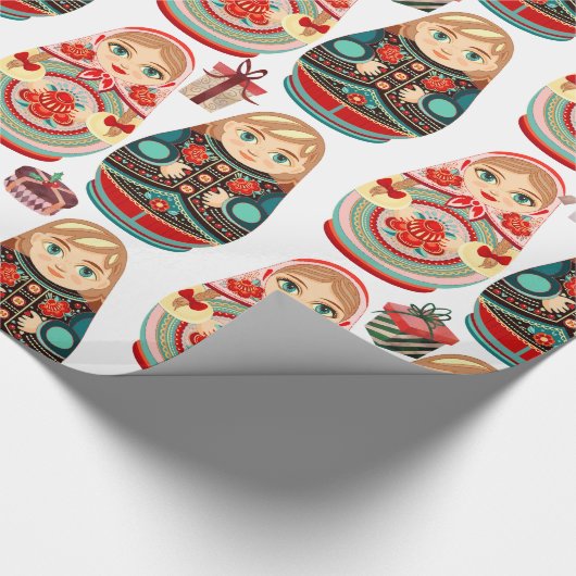 Papier Cadeau Russe Matryoshka Poupées M & Mme marine rose & rou (Coin)