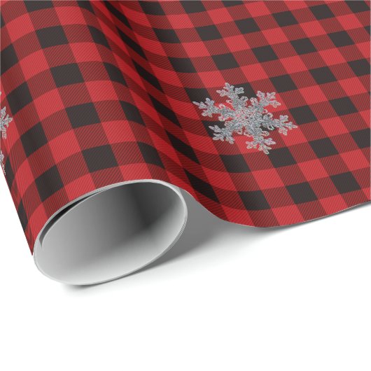 Papier Cadeau Russe rouge et noir plaid avec détail de flocon de (Coin rond)