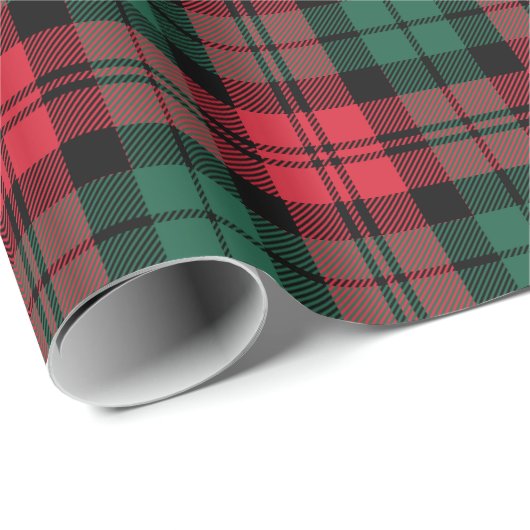 Papier Cadeau Russe Rouge et Vert Tartan Plaid Holiday (Coin rond)