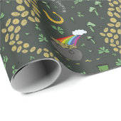 Papier Cadeau Russe S Motif Vert Shamrock irlandais St patrick (Coin rond)