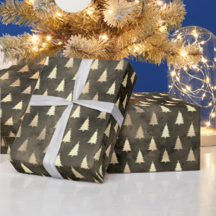 Papier Cadeau Russe sépia vintage or Noël arbres motif