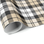 Papier Cadeau Russe Tan noir et blanc Tartan Plaid Holiday (Coin rond)