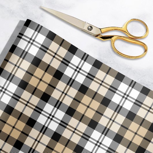 Papier Cadeau Russe Tan noir et blanc Tartan Plaid Holiday