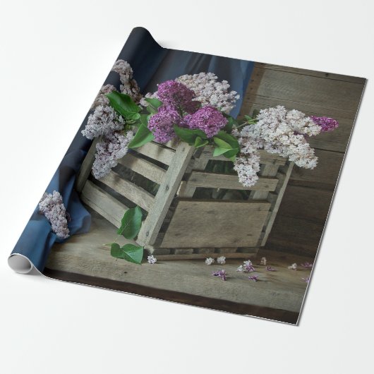 Papier Cadeau Russe violet et blanc Lilacs Photo florale (Déroulé)