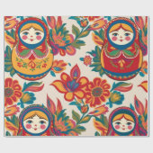 Papier Cadeau Russie Matryoshka Nesting Dolls Floral Decoupage (Plat)