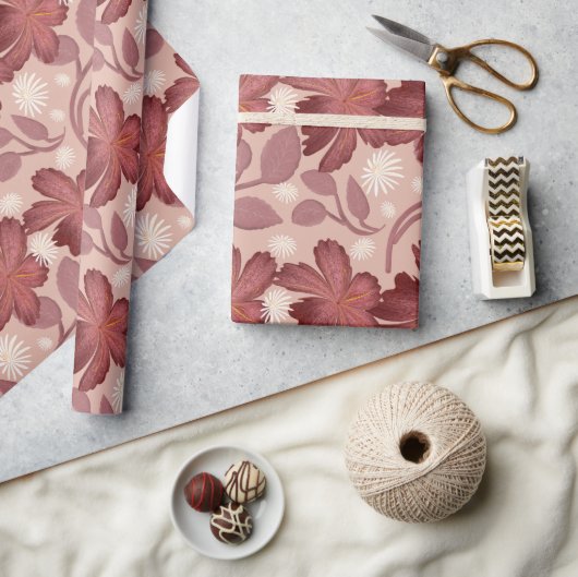 Papier Cadeau Rust Floral Seamless Pattern Large Flowers Minimal (Artisanat)