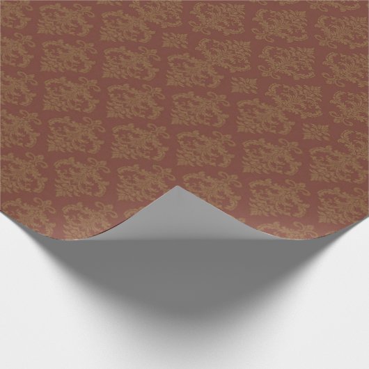 Papier Cadeau Rust Red Brown Damask Pattern (Coin)