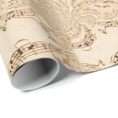 Papier Cadeau Rustic Antique Musical Notes (Coin rond)