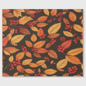 Papier Cadeau Rustic Autumn Leaves with Red Berries Pattern (Plat)