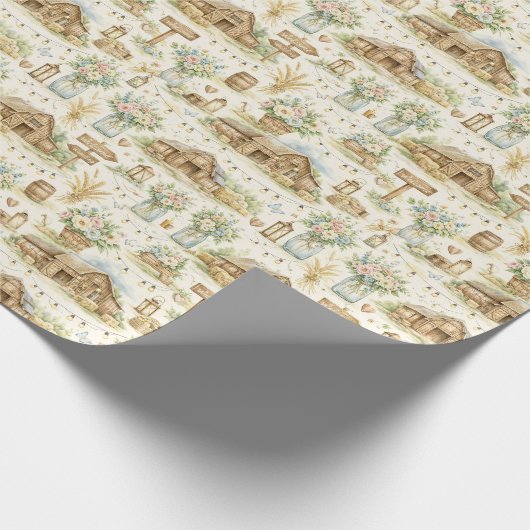 Papier Cadeau Rustic Barn Wedding Watercolor Pattern (Coin)