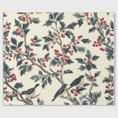 Papier Cadeau Rustic Bird et Poinsettia Motif de Noël (18) (Plat)